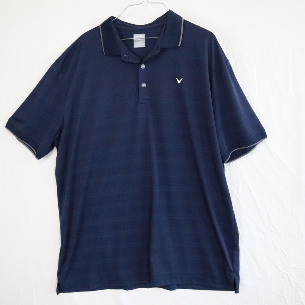 Callaway Polo Shirt Mens XL Opti-Dri Performance Golf Blue Striped Short Sleeve